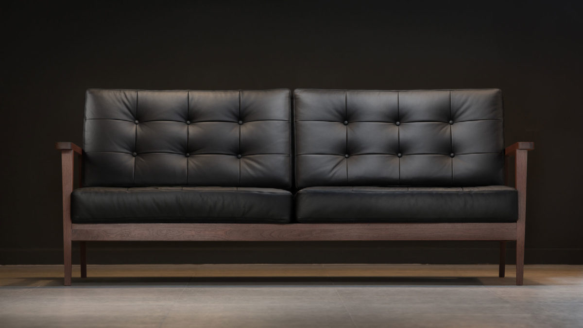 The Mid-Century Show Wood Sofa, Black Leather