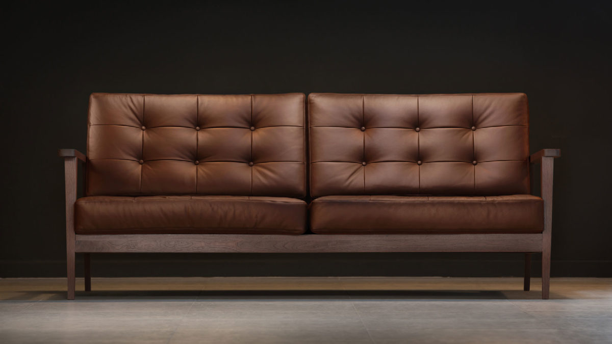 The Mid-Century Show Wood Sofa, Brown Leather