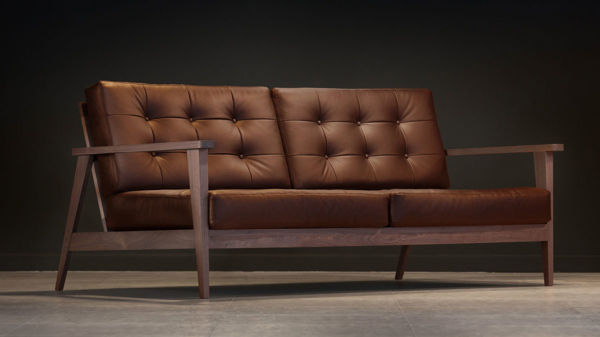 The Mid-Century Show Wood Sofa, Brown Leather